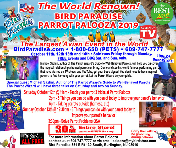 Schedule of Parrot Wizard presentations at 2019 Parrot Palooza