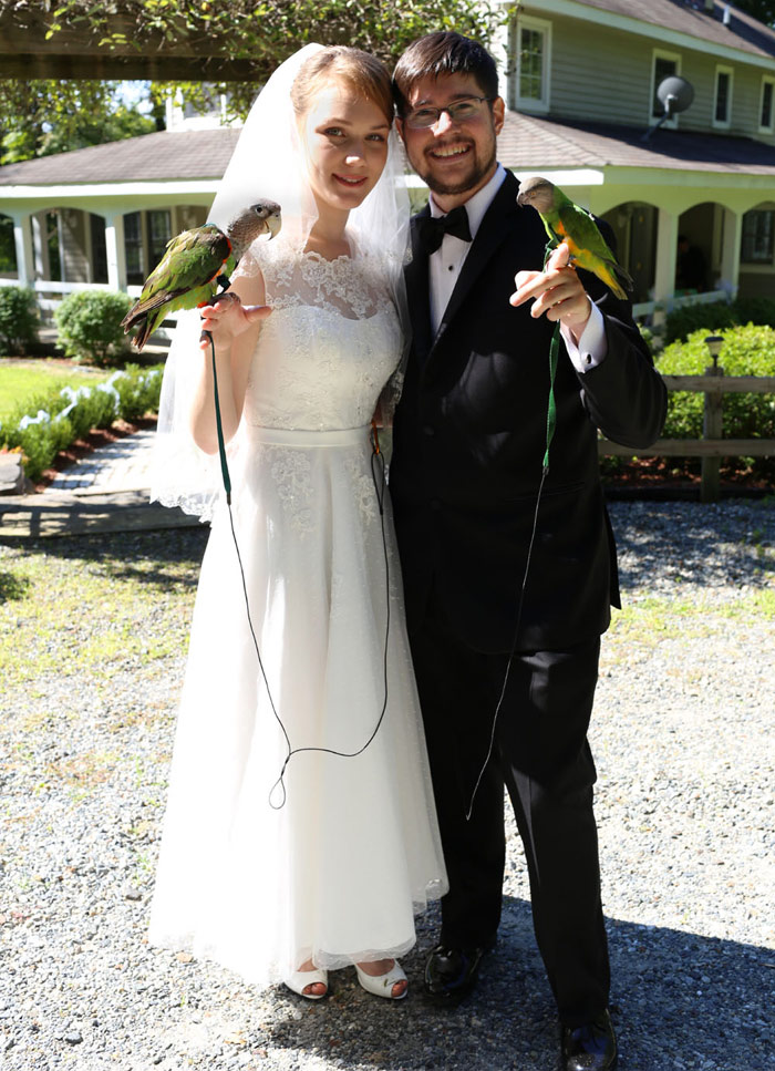 Bride and Groom with Parrots